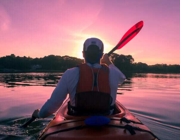 happy kayaking man