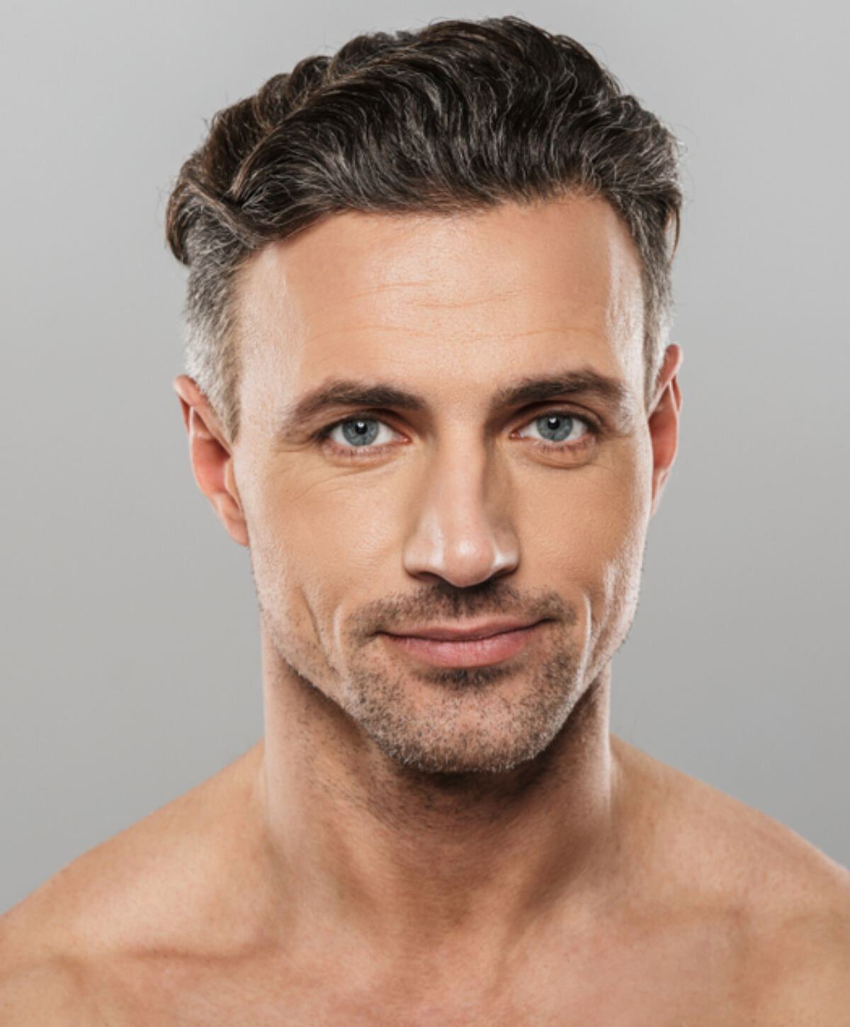 Miami male blepharoplasty model with brown hair